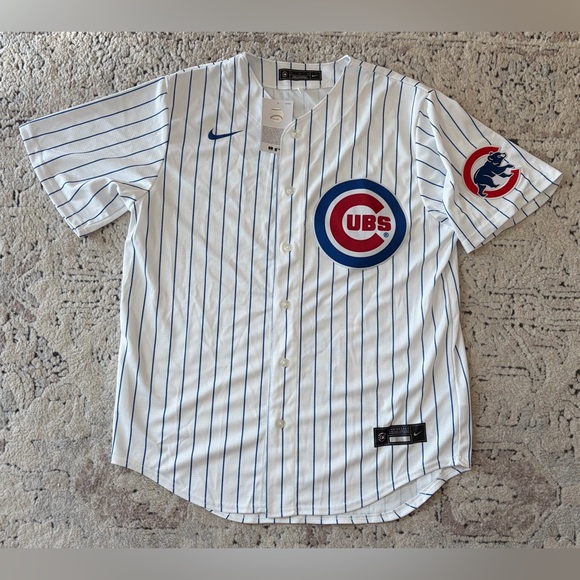 Nike Other - Nike Authentic Chicago Cubs MLB Baseball Pinstripe with Patch Jersey Men’s Sz: L